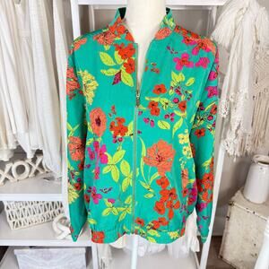 Susan Graver size large floral full zip light weight jacket, coastal,  #3976